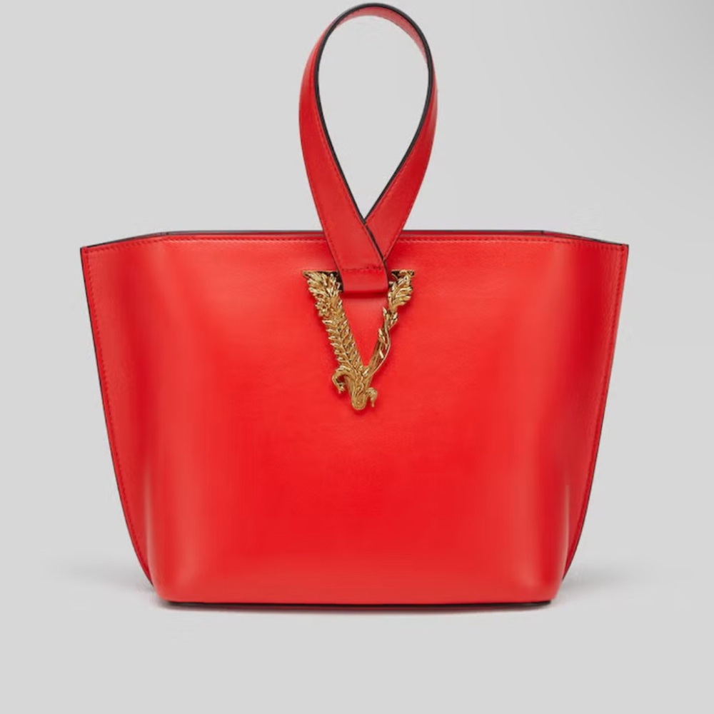 Versace Red Leather Tote Bag